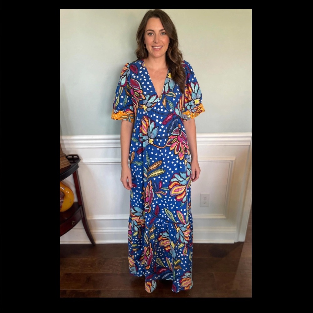 Tabitha Brown/Target Mixed Floral/Polka Dot Print Puff Sleeve Maxi Dress Size XL